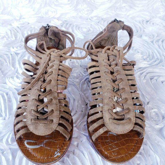Sam Edelman Womens Boho Gladiator Wedge Thong Sandals Sz 6.5M Suede Zipper Shoes - Picture 3 of 9